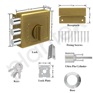 Plantex Heavy Duty Tri Bolt Keypad Lock with Key & Knob for Main Door/Suitable on Single Door for Home,Office,Hotel (Brass Antique)