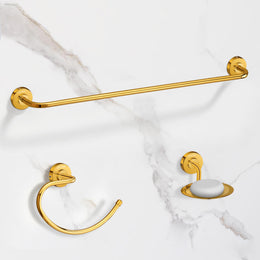 Plantex 304 Grade Stainless Steel Bathroom Accessories Set of 3 - Towel Hanger/Napking Holder/Dual Soap Holder for Bathroom - Daizy (Golden)