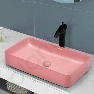 Plantex Basin for Bathroom/Ceramic Table Top Wash Basin/Over Counter Washbasin for Restaurant/Hotel (Rectangle - Matt Pink, 24 x 14 x 4.5 Inch)