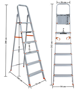 Plantex Restructured Legend Folding 6 Step Ladder for Home - 6 Wide Anti-Skid Step Ladder (Orange-Silver, Aluminium)
