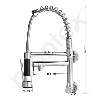 Plantex Brass Sink Tap for Kitchen | 360° Swivel Spout Kitchen Faucet with Double Handle | Spring Pull Out Tap for Kitchen Sink (Chrome & Black)