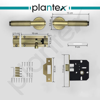 Plantex Heavy Duty Door Lock – Bathroom Door Lock/Mortise Keyless Handle Set for Home/Bathroom/Store Room/Balcony/Office with Baby Latch (603 - Brass Antique)