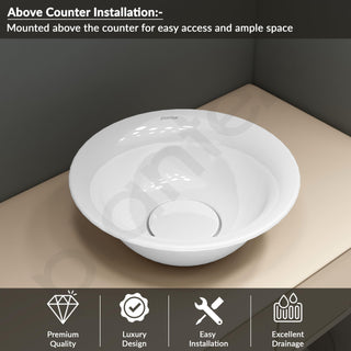 Plantex Ceramic WashBasin/Tabletop Wash Basin/Basin for Bathroom/Kitchen/Home/Office - (White - 16 x 16 x 6 Inch)