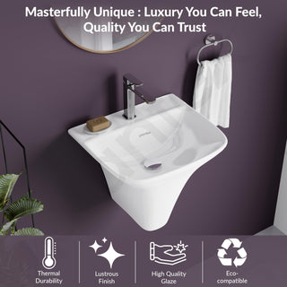 Plantex Ceramic Wash Basin/Wall Hung Half Pedestal Washbasin with 10 Years Glaze Warranty by Plantex/Wall Mount Wash Basin for Bathroom/Office/Hotels (White - 16 x 14 x 14 Inch)