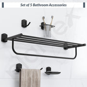 Plantex Parv 304 Grade Stainless Steel Towel Rack for Bathroom/Soap Holder/Napkin Ring/Tumbler Holder/Robe Hook/Bathroom Accessories - 5 Pcs Combo (Black)