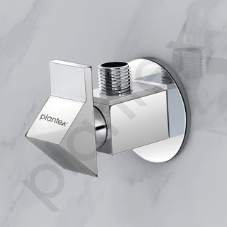 Plantex Pure Brass PRI-305 Angle valve with Teflon tape and Brass Wall Flange for Bathroom/Wash Basin/Washing Machine- [Mirror Chrome]