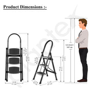 Plantex 3 Step Ladder for Home - Foldable Steel 3 Step Ladder-Wide Anti Skid Steps - Space-Saving (Grey & White)