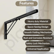 Plantex 24 Inch Foldable Shelf Bracket/GI Steel Multipurpose Bracket/L Bracket/Space Saving Bracket for Wall/Folding Table Bracket for Home & Office (Pair of 1, Black)