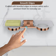 Plantex 304 Grade Stainless Steel Square Dual Soap Dish Holder for Bathroom/Soap Stand/Bathroom Accessories - Benz(Rose Gold)