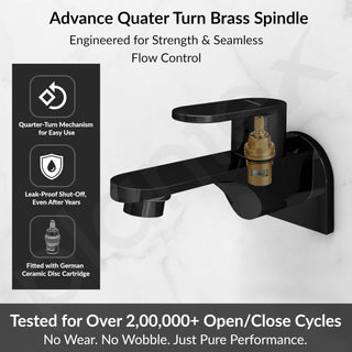 Plantex Pure Brass ORN-202 Long Body Bib Cock for Bathroom with Water Saving Aerator/Wall Mount BibTap with Wall Flange for Bathroom-7 Year Warranty (PVD Black)