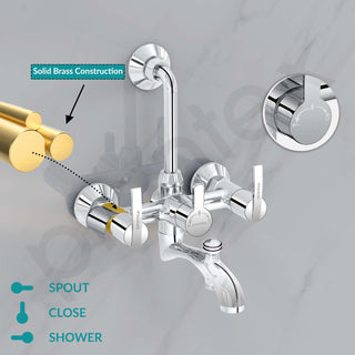 Plantex Pure Brass 3 In 1 Wall Mixer for Bathroom with L-Bend Provision for Overhead and Hand Shower/Water Saving Nozzle for Mixer Tap with Brass Wall Flange (Aq-1419-Chrome)
