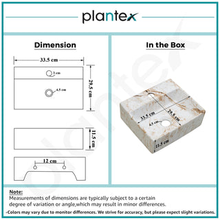Plantex Wall Mount Washbasin for Bathroom/Designer Ceramic Basin/Rectangle Tabletop Wash Basin/Home/Office (13 x 11.5 x 4.5 Inch)