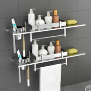 Plantex Stainless Steel Bathroom Shelf/4in1 Multipurpose Shelf for Bathroom/Towel Hanger/Tumbler Holder/Soap Dish (18x5 Inches -Chrome Finish- Pack of 2)