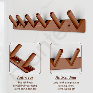 Plantex Wall Hooks for Hanging Cloth/Stainless Steel Towel Hangers/Bathroom Robe Hooks/Door Hangers/Square Wall Hook/Hook Rail for Hanging Keys - 6 Hooks (Pack of 1, PVD Rose Gold)