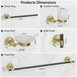 Plantex 304 Stainless Steel and Acrylic Bathroom Set/Glass Soap Holder & Tumbler Holder/Towel Rod/Napkin Holder/Robe Hook/Bathroom Accessories - Set of 5 (Black & Gold)