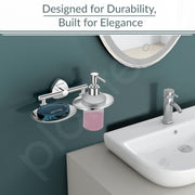 Plantex J4 Stainless Steel Soap Dish with Liquid Dispenser/Soap Stand for Bathroom Wall Mount/Shampoo Dispenser/Bathroom Accessories (Chrome Finish) Angel