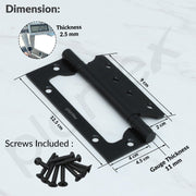 Plantex Butterfly Hinges for Door/Stainless Steel Door Hinges/5 Inch x 14 Gauge Hinge/2.5 mm Hinges for Home/Office/Hotel/Non-Mortise Hinge - Pack of 3 (Black)