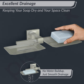Plantex Stainless Steel Double Soap Holder for Bathroom/Soap Case/Dual Soap Dish/Soap Storage/Bathroom Accessories - Aqua (Satin)