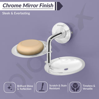 Plantex 304 Grade Stainless Steel Double Soap Holder for Bathroom/Soap Stand for Bathroom Wall/Soap Dish/Bathroom Accessories - Daizy (Chrome)