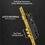 Plantex Mortise Door Lock for Home/Main Door Lock with 3 Years of Warranty/Door Handle Lock Set with Brass Lock Body & Cylinder (7128, PVD Gold)