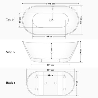 Plantex Bathtub For Bathroom/Freestanding Bath tub for Adults/Deep Soaker Bathtub with Overflow, Popup and Drain Pipe (BSM-203-Black & White-1700mm)