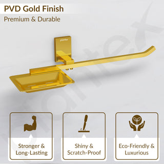 Plantex 304 Grade Stainless Steel Soap Dish with Napkin Ring/Soap Stand/Soap Holder/Napkin Holder/Towel Hanger for Bathroom/Bathroom Accessories - Pack of 1 (Crystal, PVD Gold)