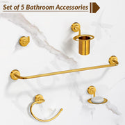 Plantex 304 Grade Stainless Steel Bathroom Accessories Set of 5 - Towel Rod/Hand Napkin Hanger for Wash Basin/Soap Case/Toothbrush Holder/Robe Hook - Daizy (Golden)