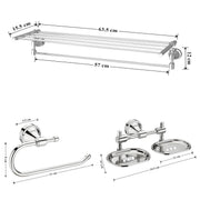 Plantex 304 Grade Stainless Steel Bathroom Accessories Set of 3 - Towel Stand/Napking Hanger/Dual Soap Holder for Bathroom - Niko (Chrome)