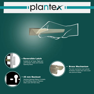 Plantex Mortise Door Lock for Main Door with 3 Computerised Keys/Door Handle Lock for Bedroom, Durable Brass Build/ 3 Years of Warranty (7095 - Satin White)
