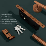 Plantex Door Handle Lock/Main Door Lock Set for Home/Mortise Lock Set with Brass Lock Body & Cylinder  (7135, PVD-Choco)