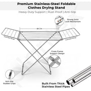 Plantex Cloth Dryer Stand/Stainless Steel Dry Clothes Stand/Foldable Dry Clothes Stand/Steel Cloth Stand - Pack of 1 (Chrome)