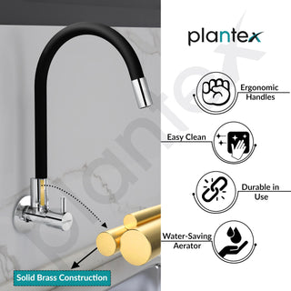 Plantex Pure Brass Flexible Tap for Kitchen Sink with Brass Wall Flange and Teflon Tape/360° Rotating Sink Tap for Kitchen Basin with Water Saving Aerator-7 Year Warranty by Plantex-(ICO-910B)