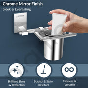 Plantex Tumbler Holder for Bathroom/304 Grade Stainless Steel Toothbrush Holder/Toothpaste/Razor Holder/Bathroom Accessories - Pack of 1 (Senso, Chrome)