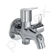 Plantex Pure Brass 2 Way Bibcock Water Tap with Brass Wall Flange & Teflon Tape/Quarter Turn Washing Machine tap with Water Saving Aerator/Basin tap-(FLO-807-Chrome)