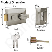 Plantex Heavy Duty Night Latch Door Lock with Key & Lever for Main Door/Inside Opening for Home,Hotel,Office - Pack of 1 (Matt)