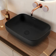 Plantex Ceramic Tabletop Basin Sink/Black Wash Basin for Bathroom/Washbasin for Restaurant/Hotel (Matt Black Finish -18 x 13 x 5.5 Inch)