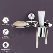 Plantex Stainless Steel Soap Dish with Tumbler Holder/Soap Dish with Toothpaste Holder/Soap Holder for Bathroom/Bathroom Accessories (Chrome)