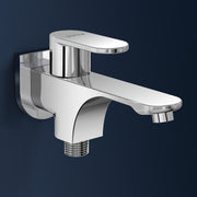 Plantex Two Way Bib Cock Taps Compatible for Washing Machine with Water Saving Nozzle Attachment/2 in 1 Bib Tap with Brass Wall Flange and Teflon Tape- (Orna-Chrome)