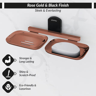 Plantex Double Soap Dish for Bathroom/304 Grade Stainless Steel Soap Holder for washbasin/Soap Stand/Bathroom Accessories - Parv (Rose Gold & Black)