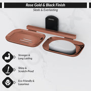 Plantex Double Soap Dish for Bathroom/304 Grade Stainless Steel Soap Holder for washbasin/Soap Stand/Bathroom Accessories - Parv (Rose Gold & Black)