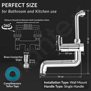 Plantex Wall Mixer for Bathroom 2 in 1 with L-Bend Provision for Overhead Shower/Pure Brass Mixer Tap for Bathroom with Water Saving Nozzle Tap- Pack of 1 (Col-1018-Chrome)