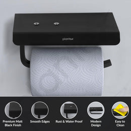 Plantex Toilet Paper Holder for Bathroom/Stainless Steel Tissue Paper Roll Holder/Bathroom Accessories - Pack of 1 (Black)
