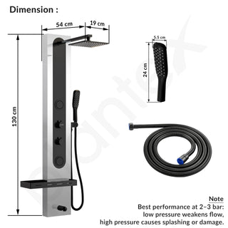 Plantex Shower Panel for Bathroom/304 Grade Stainless Steel Modern Shower System with Head Shower/Hand Shower & Massage Spray Jet for Bathroom - Pack of 1 (Chrome and Black, KM-8097)