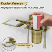 Plantex Soap Dish with Tumbler Holder/Soap Stand/Stainless Steel Soap Case with Toothbrush Holder/Bathroom Accessories - Pack of 1, Aqua (Brass Antique)