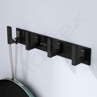 Plantex Aluminum Hook Rail with L-Shape Hooks for Walls of Bathroom/Kitchen–Hook Rail Bar for Clothes/Towel/Keys-Pack of 3 (4 Hooks, Black)