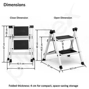 Plantex 2 Step Ladder for Home Use/Wide Anti-Slip Heavy-Duty Step Stool/Lightweight Kitchen Ladder (White)