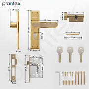 Plantex Door Lock Set - Main Door Lock Plate Handle Set/Mortise Lock with 3 Keys/Lock Body and Cylinder - Pack of 1 (OHMH-21, Brass Antique - PVD Gold)