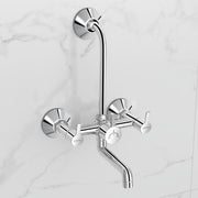 Plantex 2 In 1 Wall Mixer for Bathroom/Mixer L-Bend Provision for Overhead/Mixer Tap for Bathroom with Water Saving Nozzle and Wall Flange (RIO, Chrome)