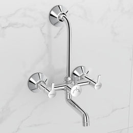 Plantex 2 In 1 Wall Mixer for Bathroom/Mixer L-Bend Provision for Overhead/Mixer Tap for Bathroom with Water Saving Nozzle and Wall Flange (RIO, Chrome)