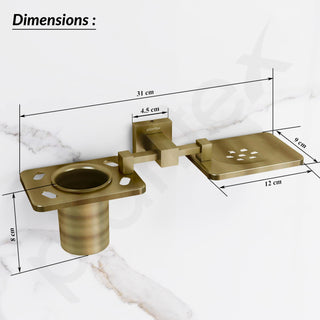 Plantex 304 Grade Stainless Steel 2in1 Soap Dish with Tooth Brush Holder/Soap Stand/Tumbler Holder/Bathroom Accessories - Wall Mount (Brass Antique)